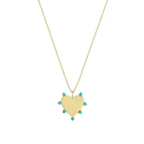 14k 7 Prong Turquoise Heart Pendant Necklace