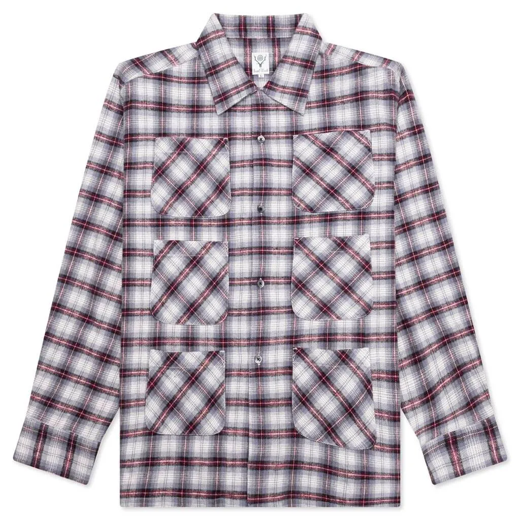 6 Pocket Flannel Shirt - Lavender/Bordeaux