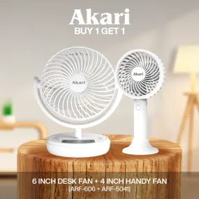 Akari B1G1 : 6” Rechargeable Deskfan w/ LED (ARF-606)   Akari 4 Handy Fan (ARF-5041)