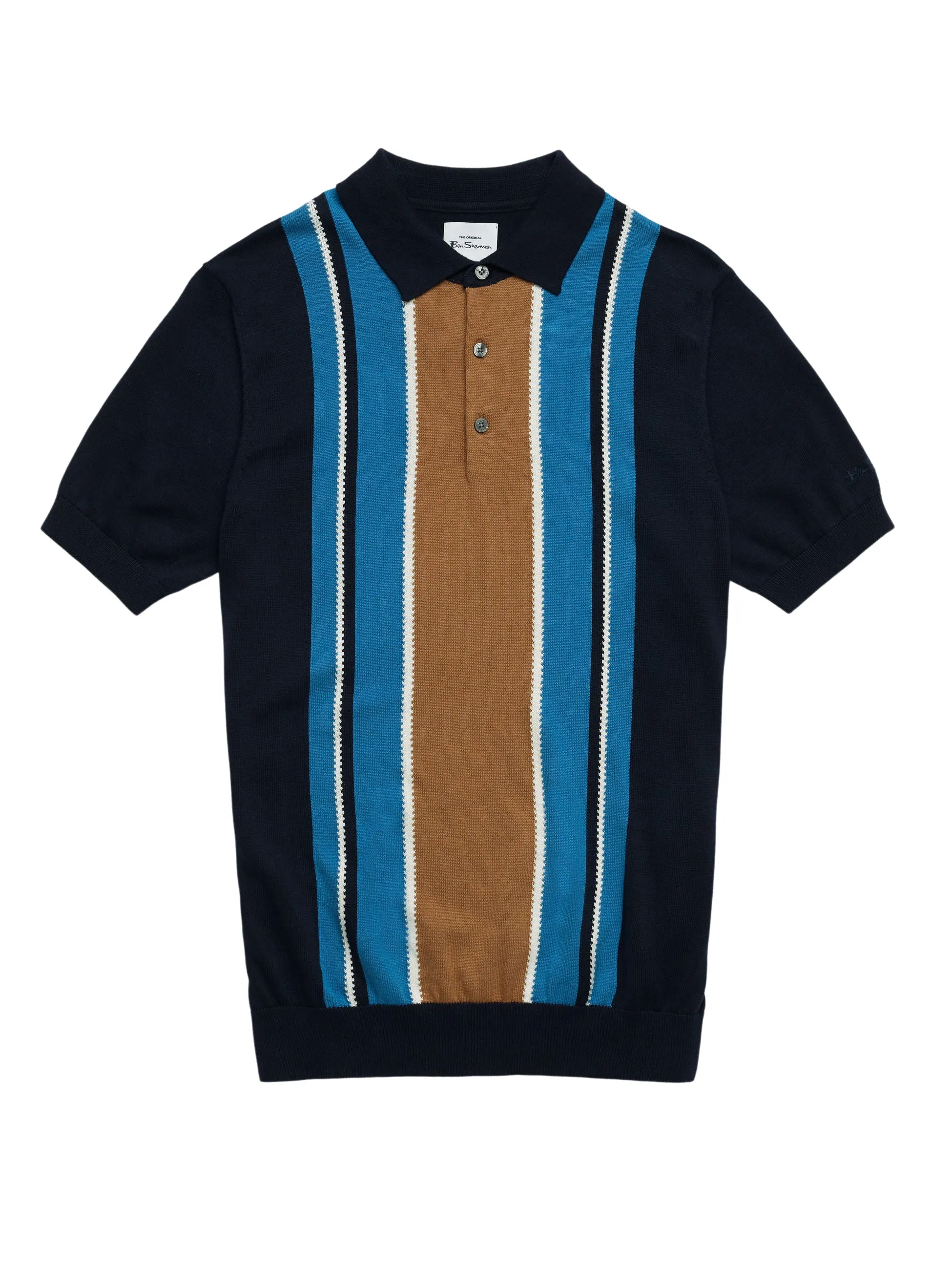 Ben Sherman Mens  Knitted Mod Stripe Polo Shirt - Short Sleeved