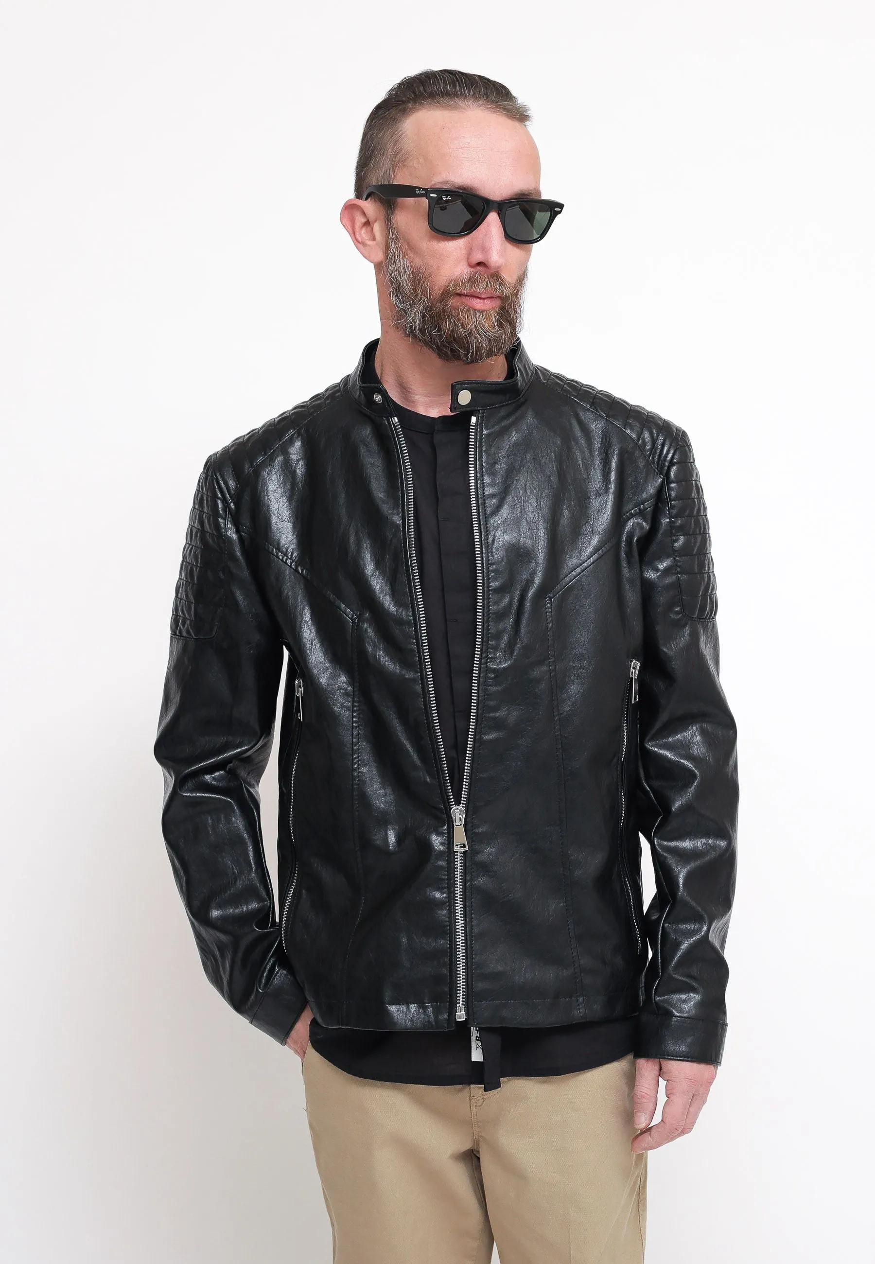 Biker Ecopelle Vintage - Nero