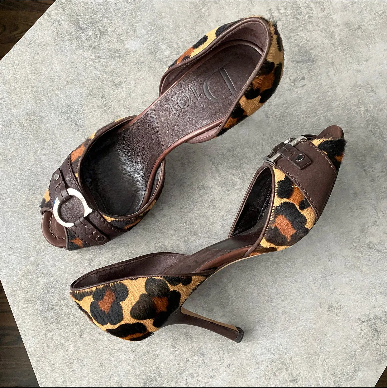 Christian Dior Galliano Vintage Leopard Calf CD Logo Pumps - 8.5