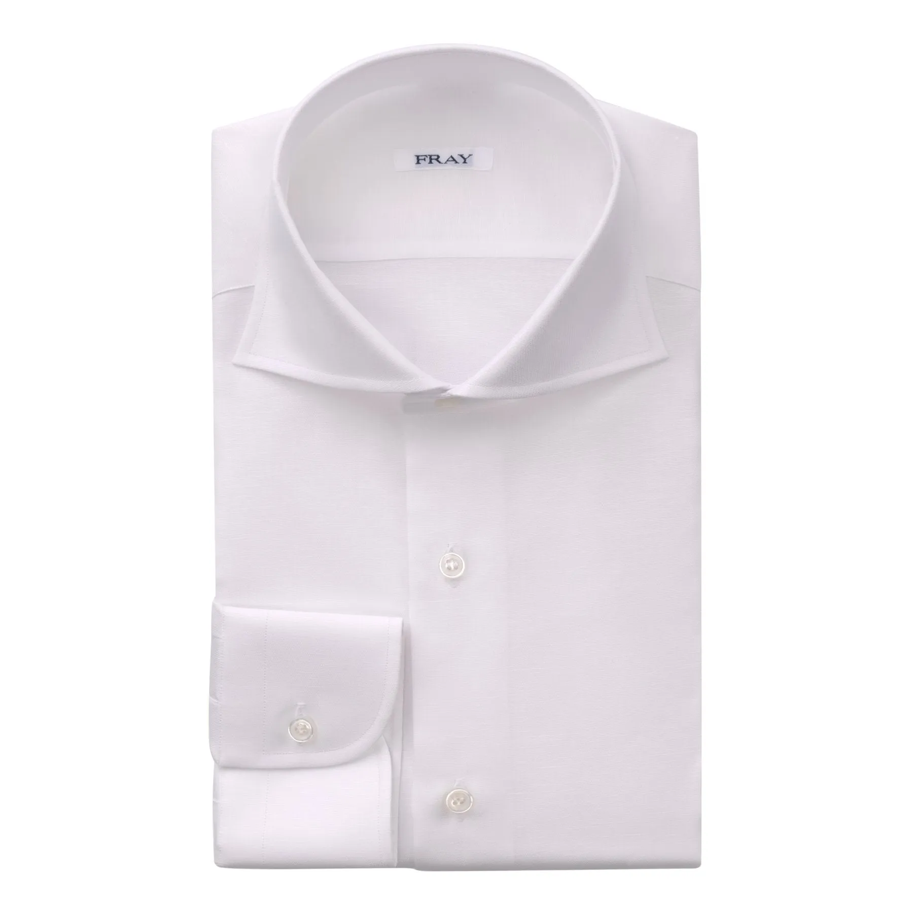 Cotton and Linen-Blend White Shirt with Round French Cuff