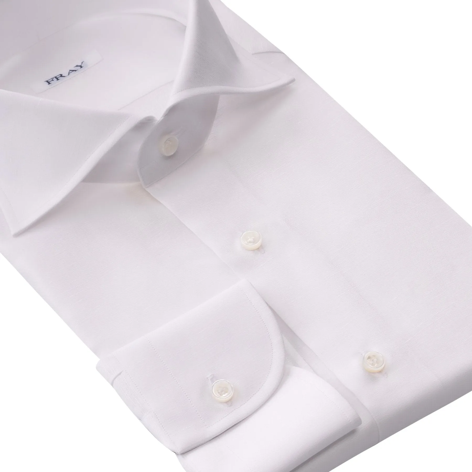 Cotton and Linen-Blend White Shirt with Round French Cuff