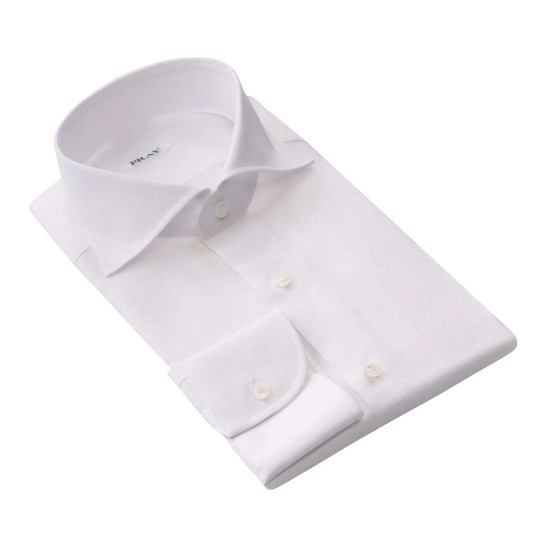 Cotton and Linen-Blend White Shirt with Round French Cuff