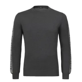 Crew-Neck Logo-Print Jersey Sweater in Grey