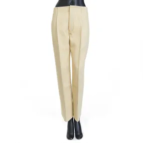 Curved Shape Trousers In Oatmeal Beige Melange Double Wool Blend