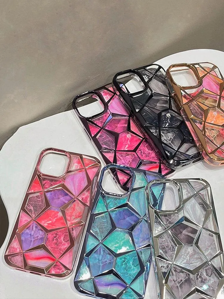 Electroplating Colorful Cube Plating - Cute Phone Case For iPhone 15 Pro Max, 14, 13, or 12