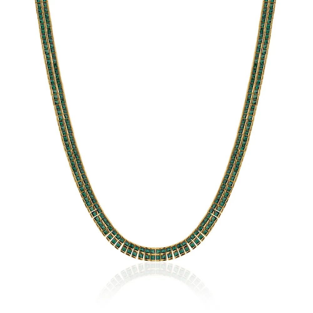 EMERALD LUXURY PRINCESS CUT TENNIS NECKLACE