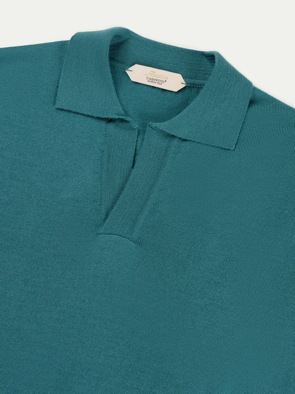 Extrafine Merino Buttonless Polo Carribean Blue