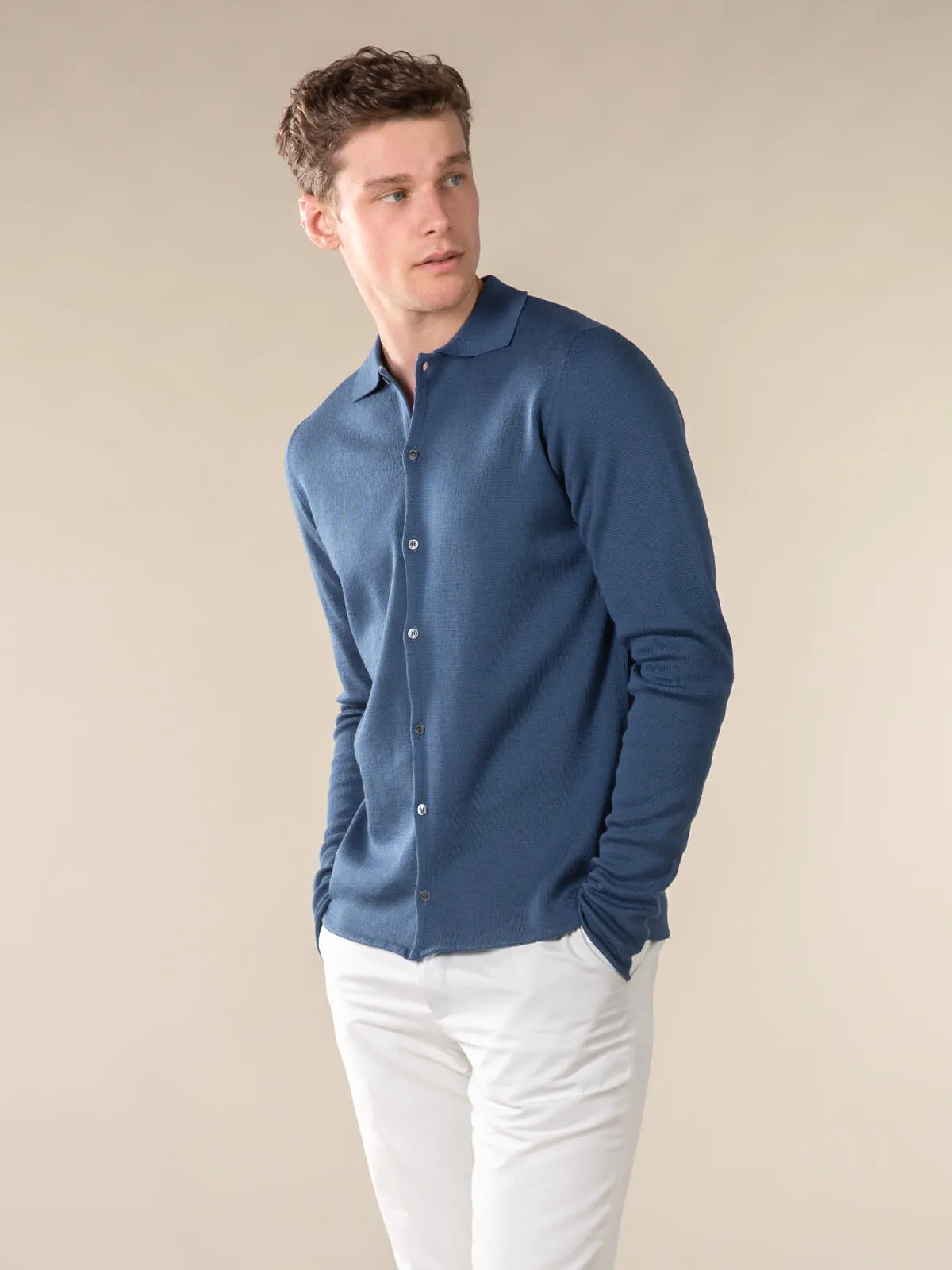 Extrafine Merino Knitted Shirt Petrol