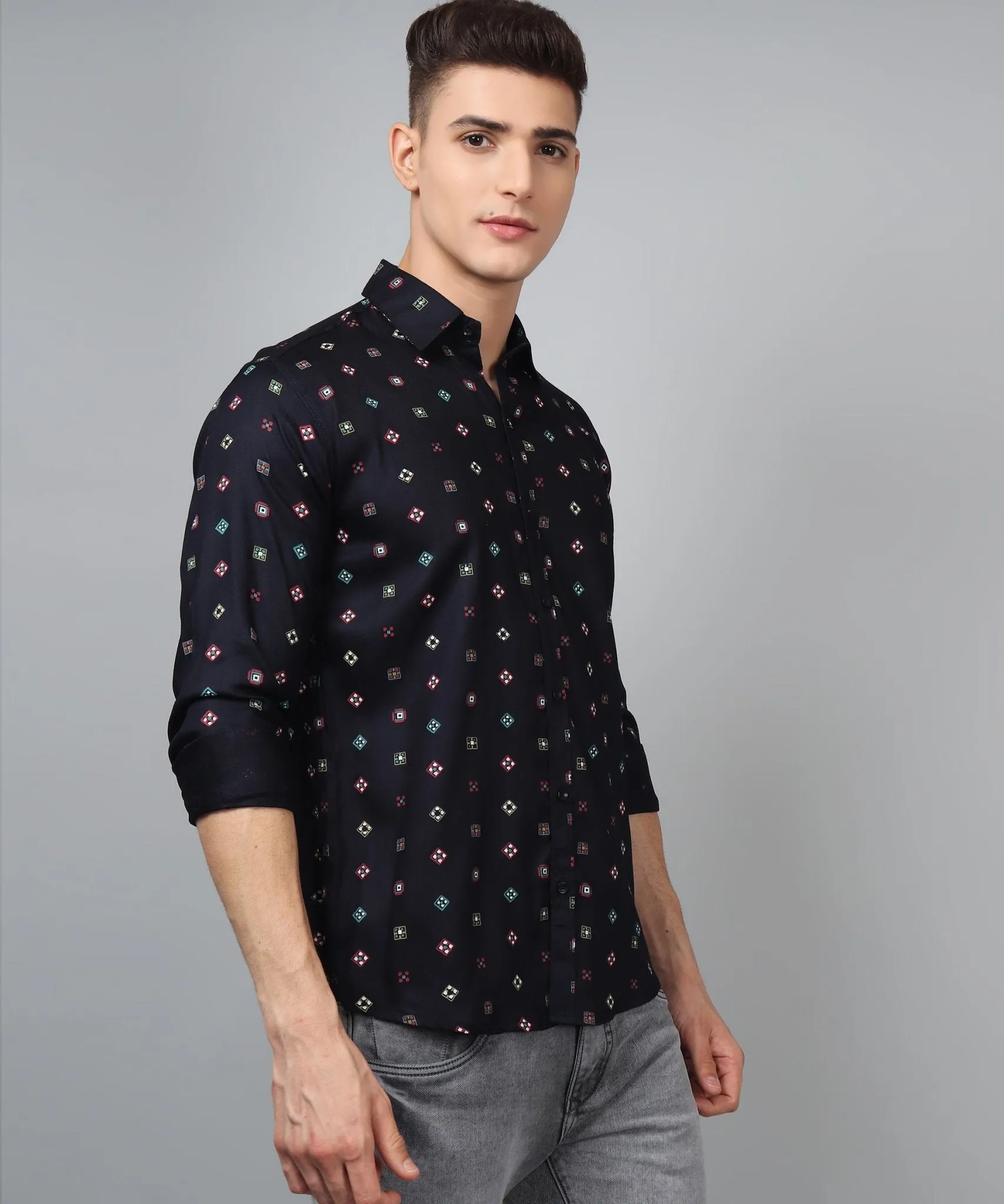 Fashionable Trybuy Premium Printed Cotton  Button-Up Shirt for Men