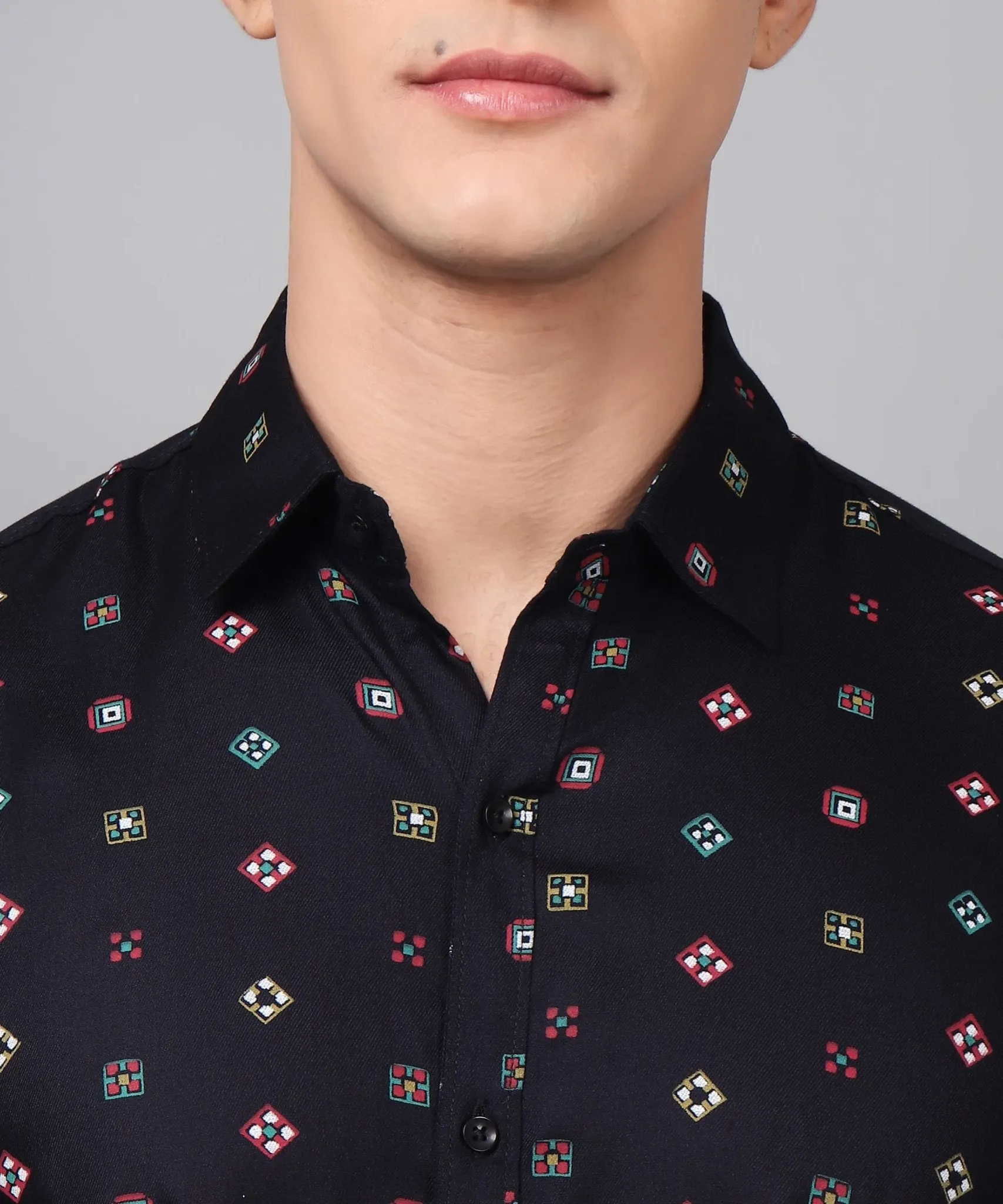 Fashionable Trybuy Premium Printed Cotton  Button-Up Shirt for Men