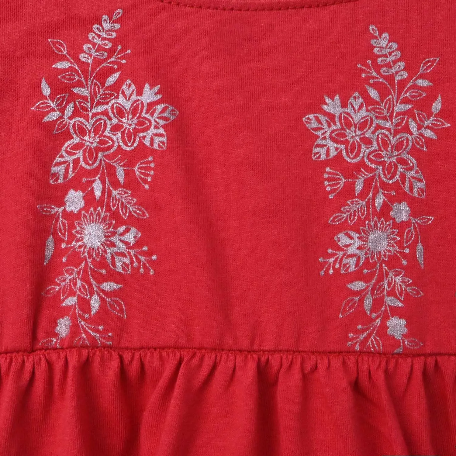 Girls Printed Soft Cotton Cut & Sew Red Frill Frock