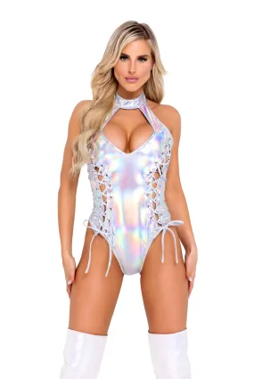 Holographic Lace-Up Romper