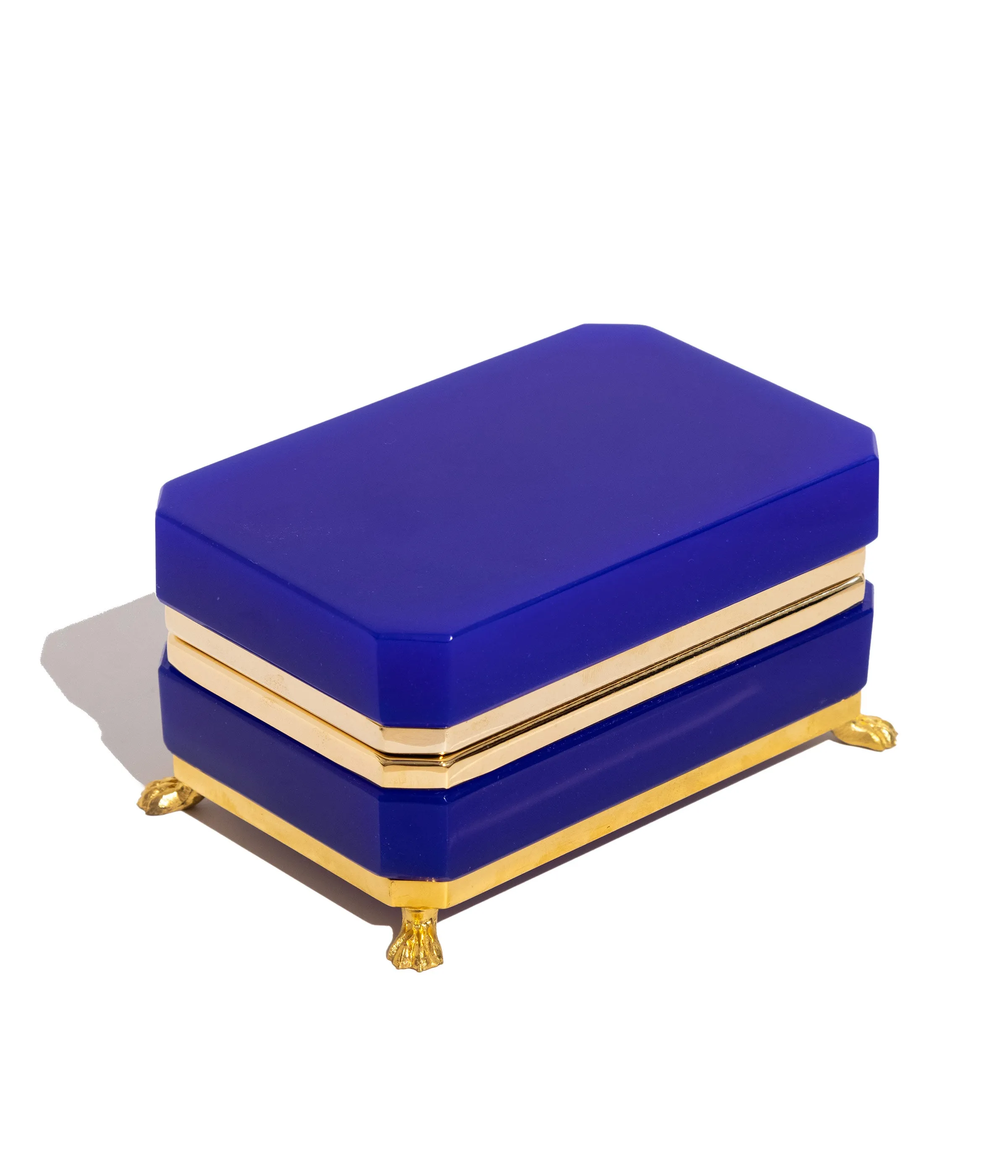 Lapis Blue Rectangle Clawfoot Opaline Glass Box