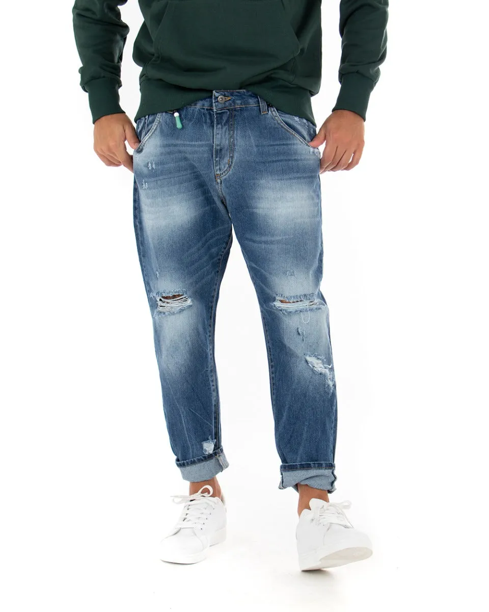 Pantaloni Jeans Uomo Straight Fit Denim Con Rotture Cinque Tasche Casual GIOSAL-P5052A