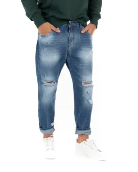 Pantaloni Jeans Uomo Straight Fit Denim Con Rotture Cinque Tasche Casual GIOSAL-P5052A