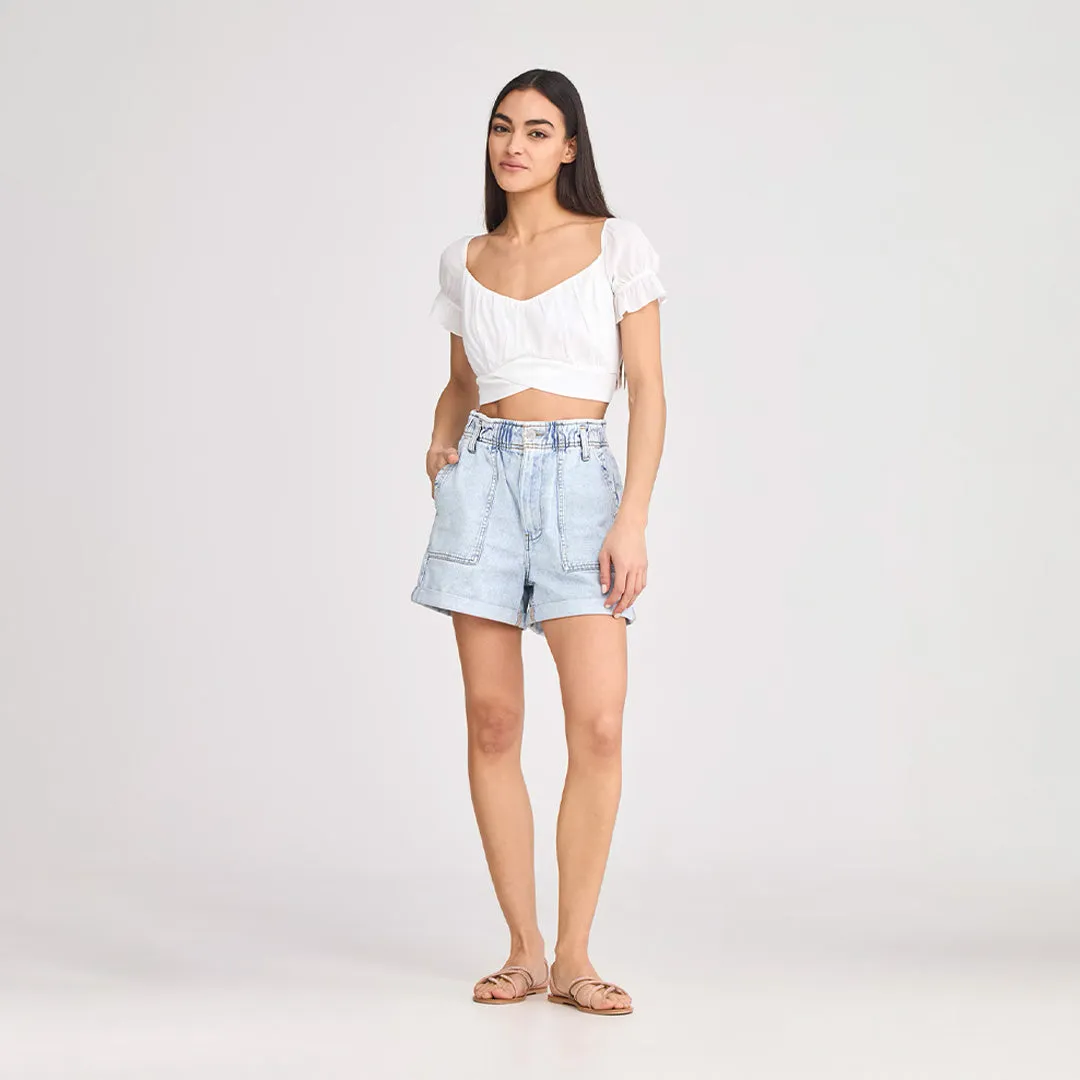 Paperbag Denim Shorts