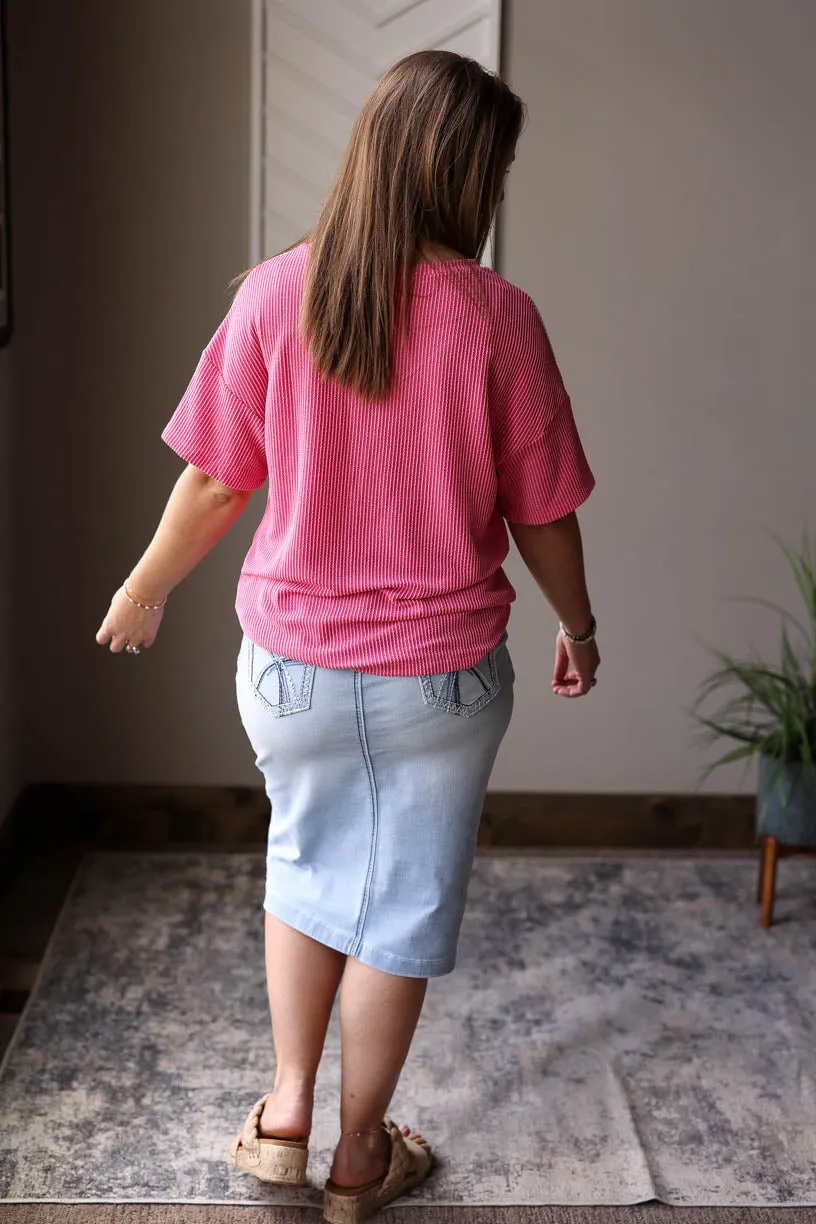 Rose Colorblock V-Neck Corded Top