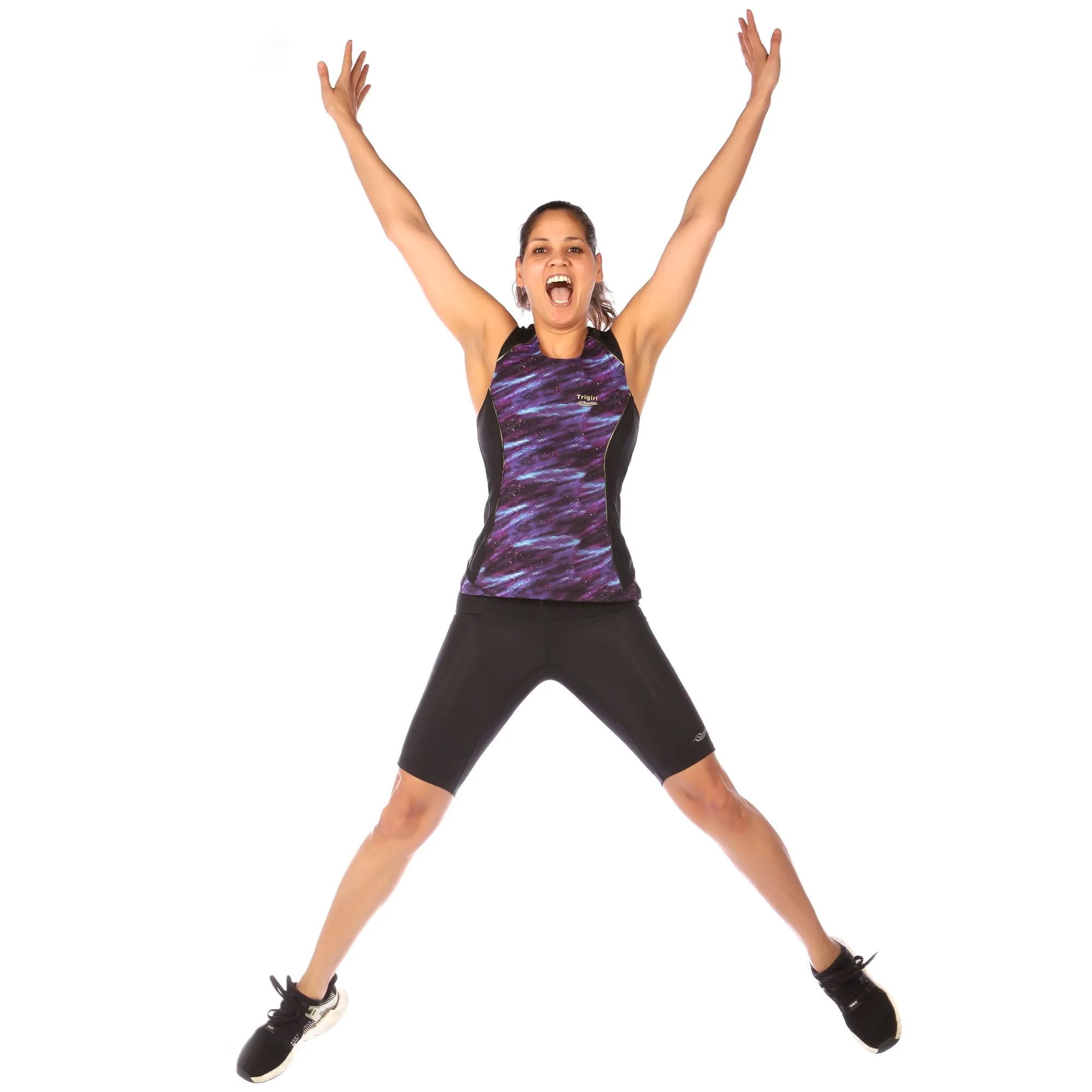 Sassy Triathlon Top with Support Bra, Purple Galaxy - S