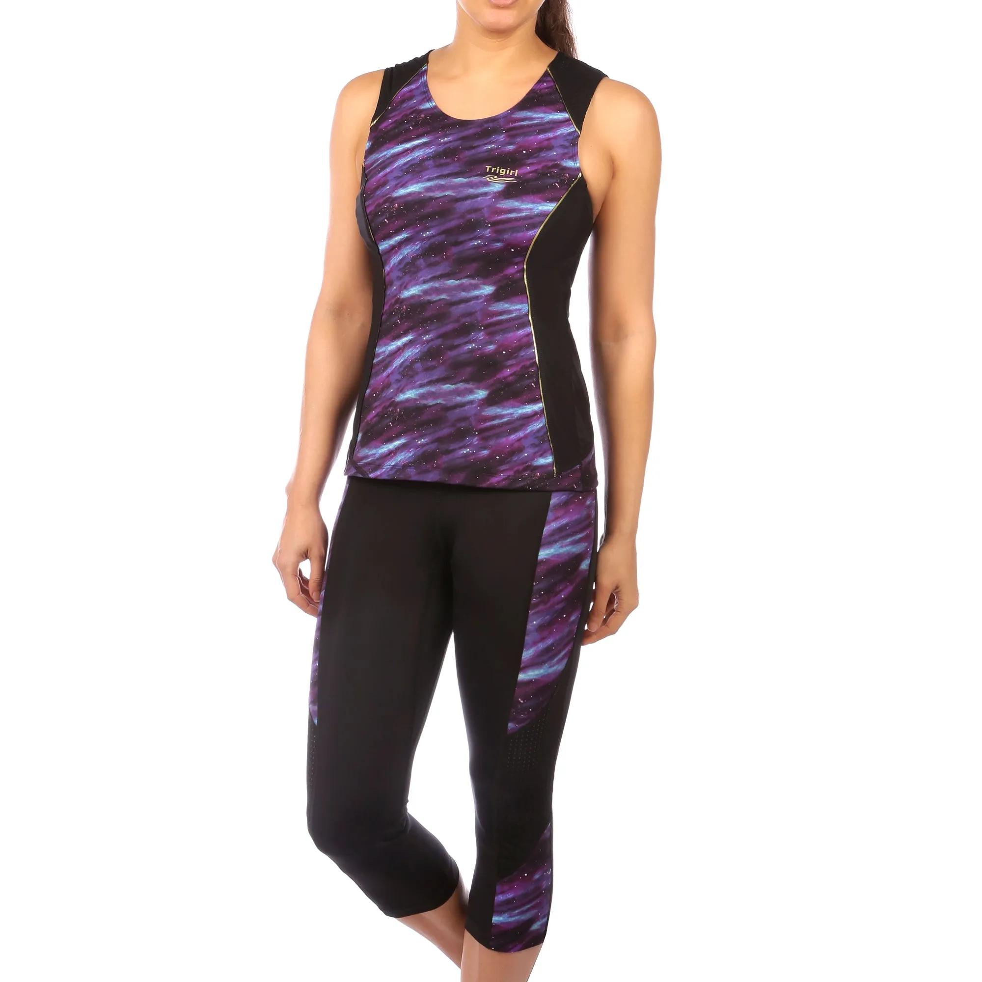 Sassy Triathlon Top with Support Bra, Purple Galaxy - S