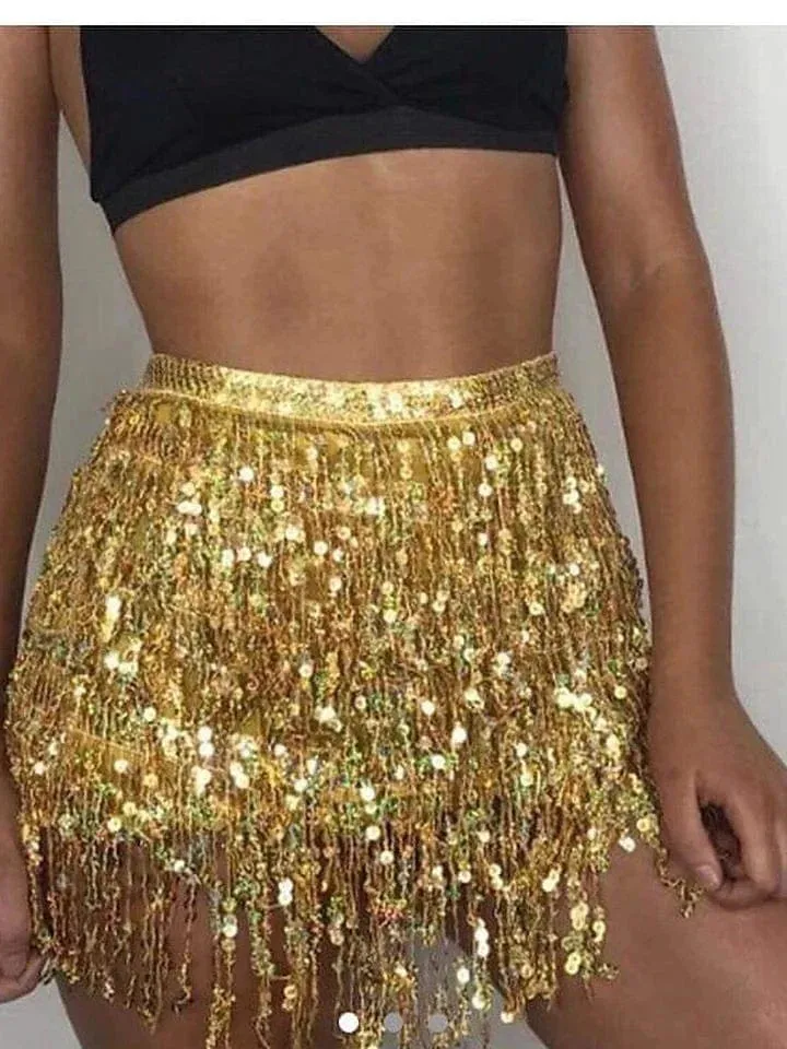 Sequin Asymmetrical Polyester Skirt in Silver, Black, Yellow, and Pink for Women