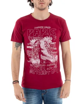 T-Shirt Uomo Mezza Manica Stampa Paris Rossa Girocollo Slim GIOSAL-TS2819A