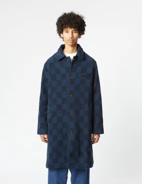 Universal Works Overcoat (Merino Lambswool) - Navy Blue Checkerboard