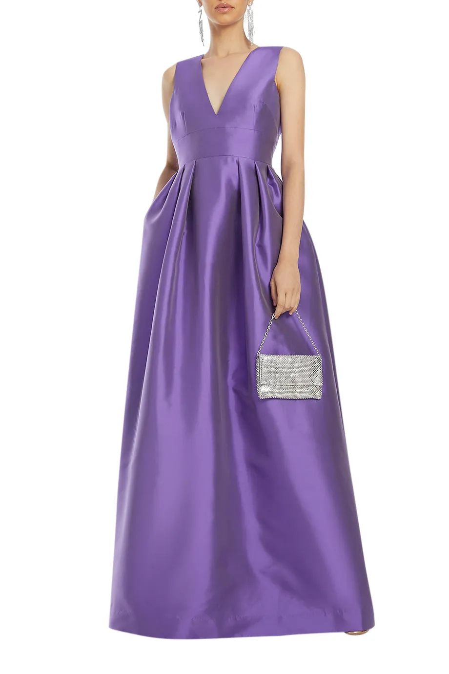 V Neck Boxpleat Evening Gown